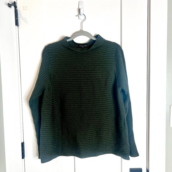 Eileen Fisher Ribbed Merino Wool Sweater Funnel Neck Top Long Sleeve Minimalist - Picture 2 of 5